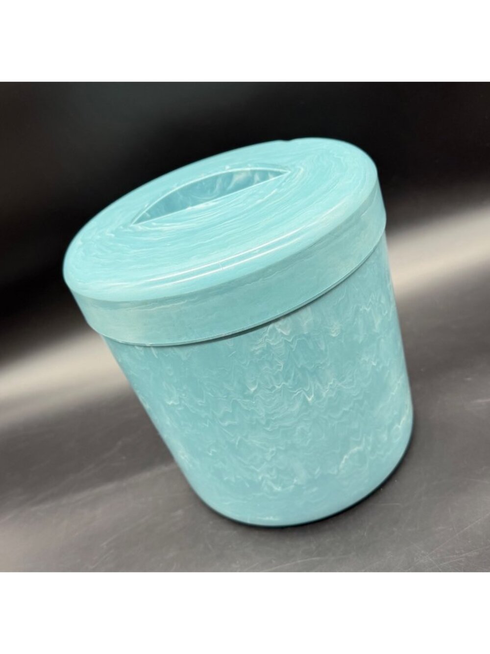 Mid Century Blue Canister Plastic Kitchen Kaddie USA Marbled Storage Container